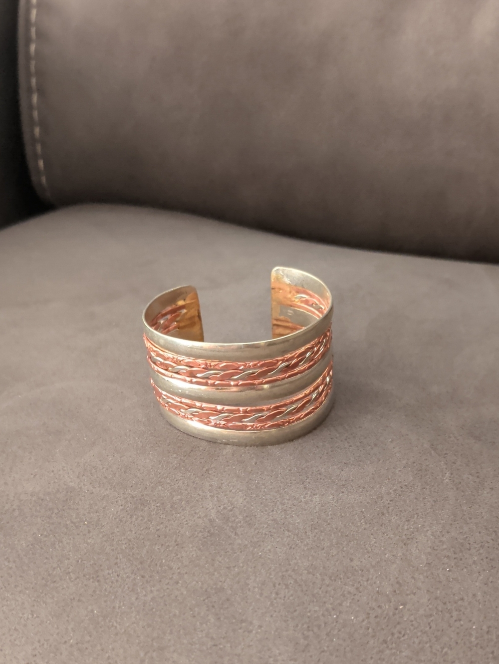 Two-Tone Copper and Silver Open Cuff Bracelet - Elegant Women’s Jewelry